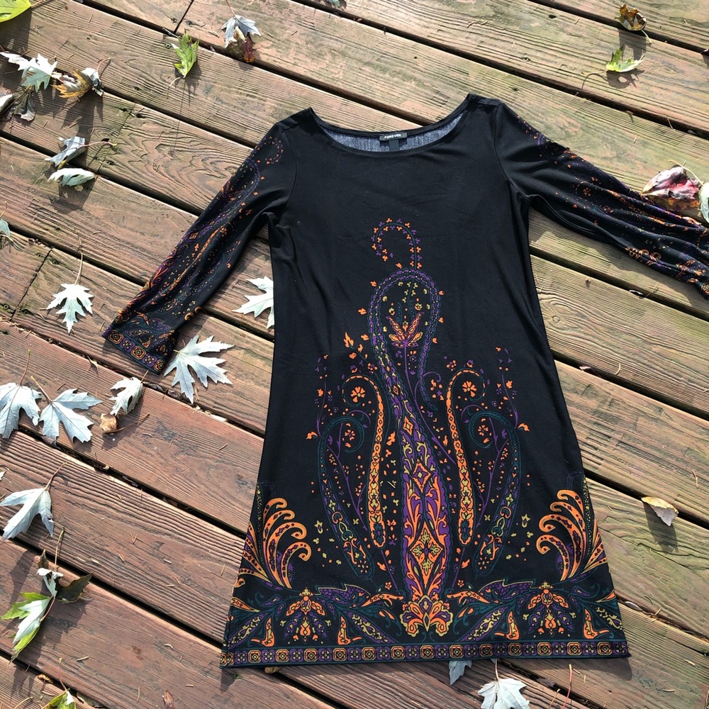 Forever Black Dress With paisley floral detail.
